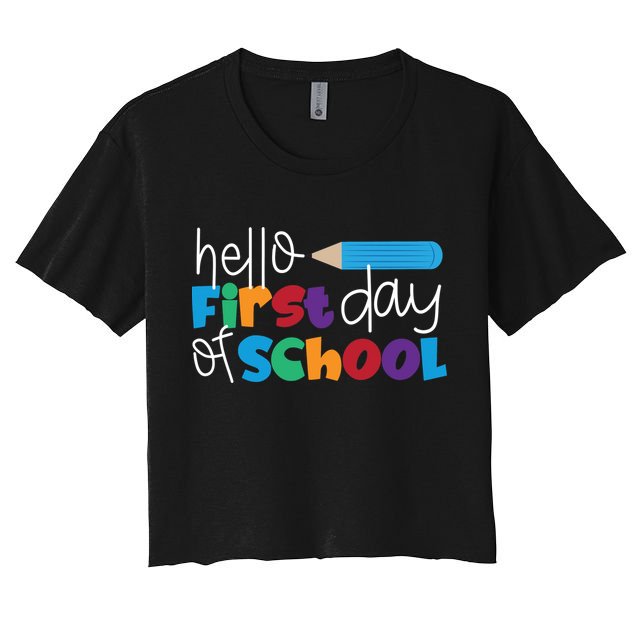 Hello First Day of School Cute Pencil Crop Top