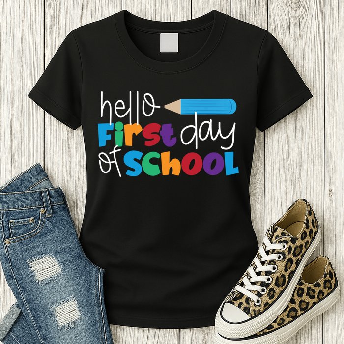 Hello First Day of School Cute Pencil Womens T-Shirt