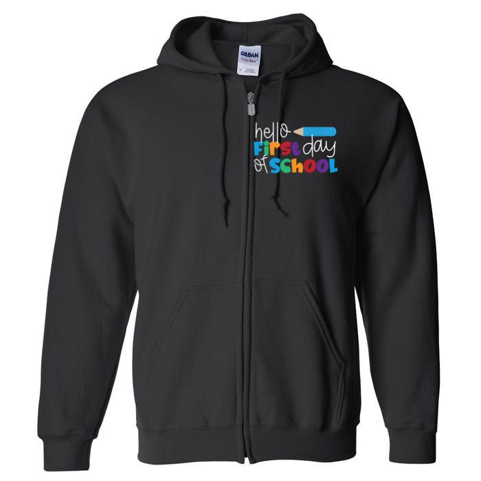 Hello First Day of School Cute Pencil Full Zip Hoodie