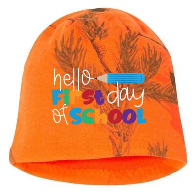 Hello First Day of School Cute Pencil Kati - Camo Knit Beanie