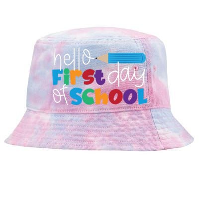 Hello First Day of School Cute Pencil Tie-Dyed Bucket Hat