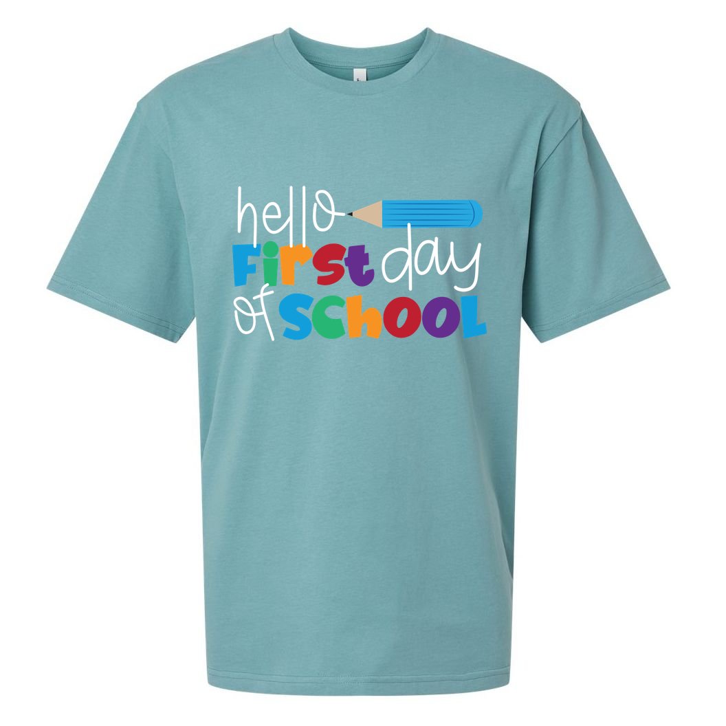 Hello First Day of School Cute Pencil Sueded Cloud Jersey T-Shirt