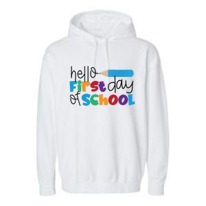 Hello First Day of School Cute Pencil Garment-Dyed Fleece Hoodie