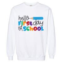 Hello First Day of School Cute Pencil Garment-Dyed Sweatshirt