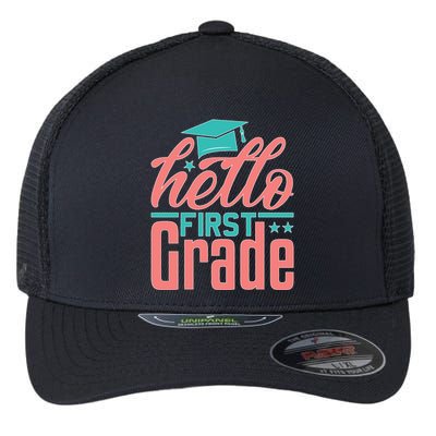 Hello First Grade Flexfit Unipanel Trucker Cap