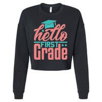 Hello First Grade Cropped Pullover Crew