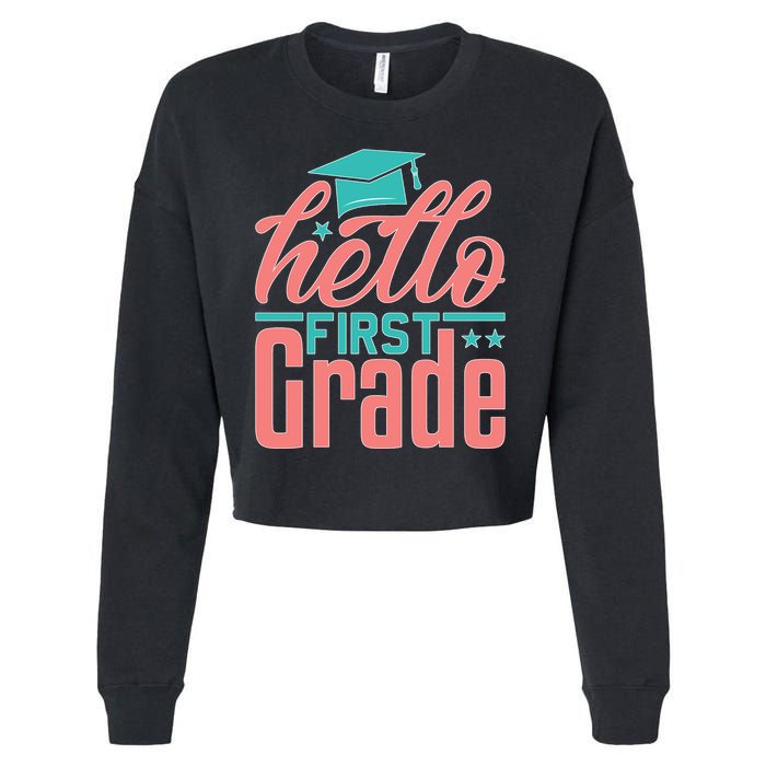 Hello First Grade Cropped Pullover Crew