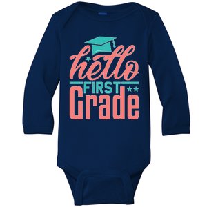 Hello First Grade Baby Long Sleeve Bodysuit