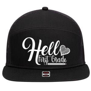 Hello First Grade Pencil Heart 7 Panel Mesh Trucker Snapback Hat