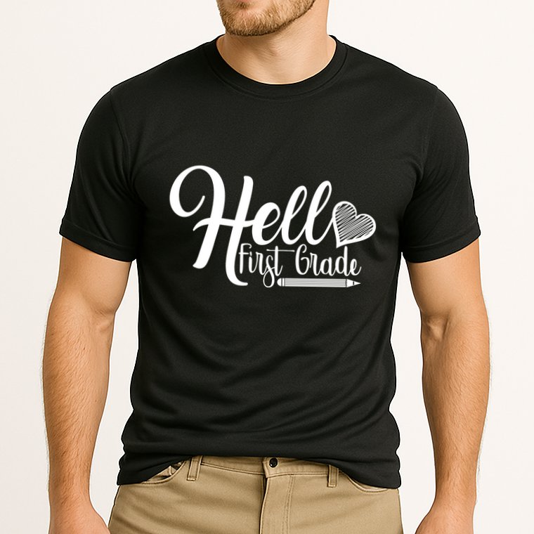 Hello First Grade Pencil Heart Performance Shirt