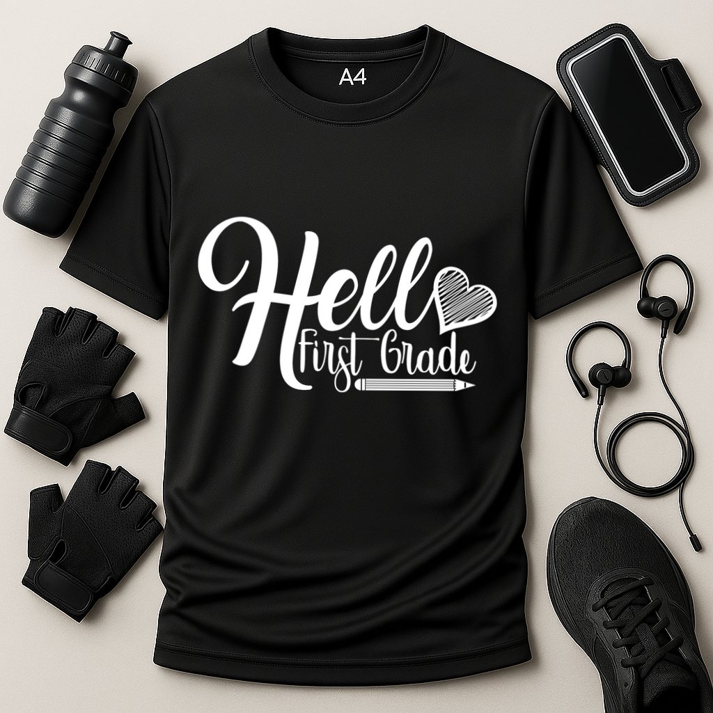 Hello First Grade Pencil Heart Performance Shirt