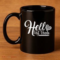 Hello First Grade Pencil Heart 11oz C Handle Ceramic Mug