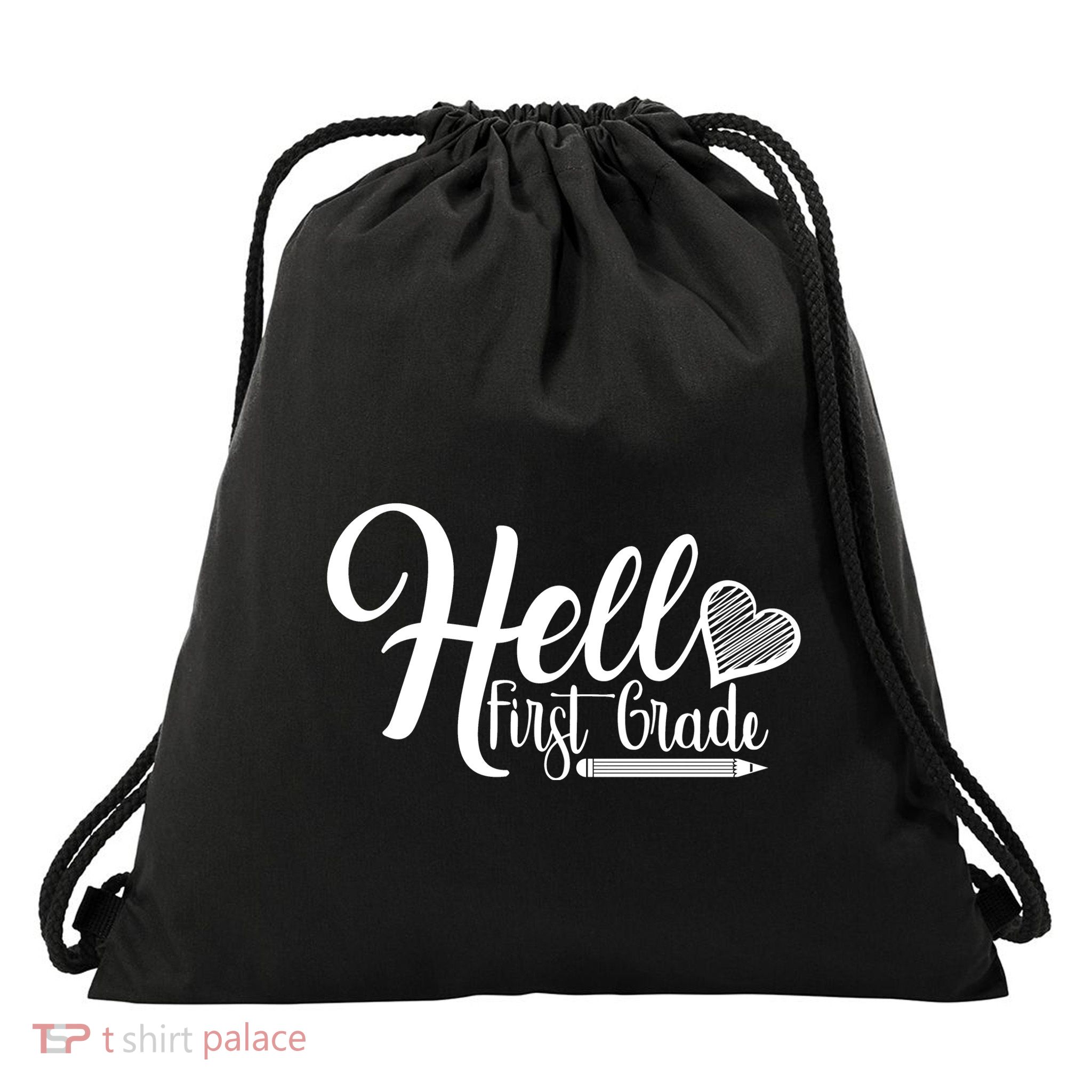 Hello First Grade Pencil Heart Drawstring Bag