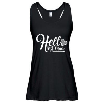 Hello First Grade Pencil Heart Ladies Essential Flowy Tank
