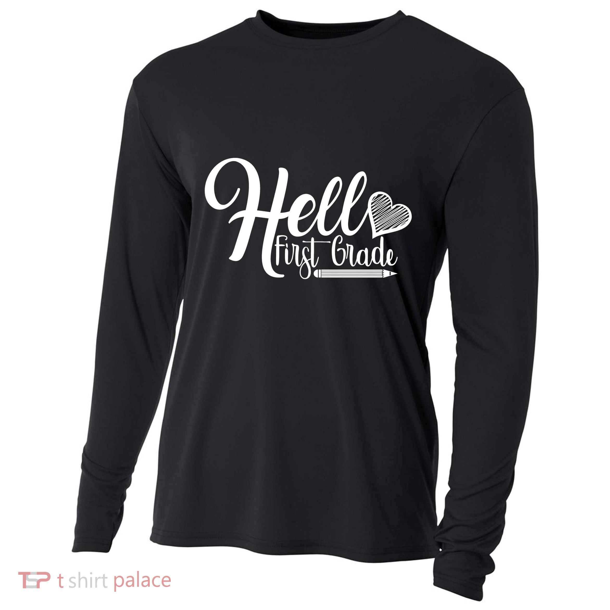 Hello First Grade Pencil Heart Cooling Performance Long Sleeve Crew