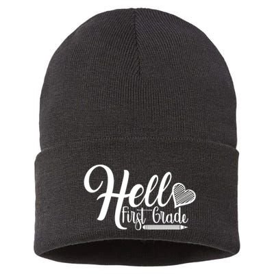 Hello First Grade Pencil Heart Sustainable Knit Beanie