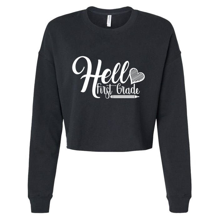 Hello First Grade Pencil Heart Cropped Pullover Crew
