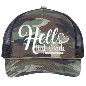 Hello First Grade Pencil Heart Retro Rope Trucker Hat Cap