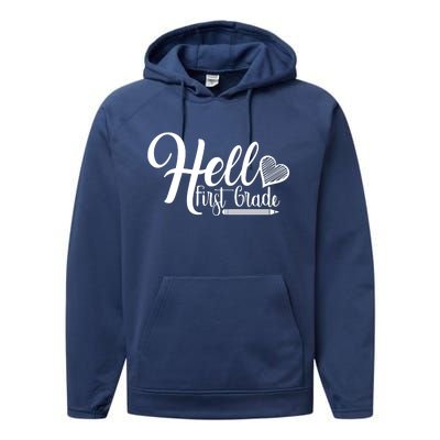 Hello First Grade Pencil Heart Performance Fleece Hoodie