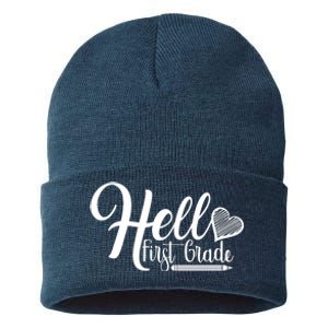 Hello First Grade Pencil Heart Sustainable Knit Beanie