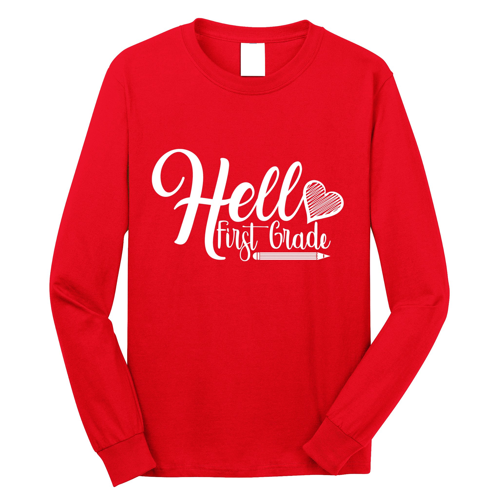 Hello First Grade Pencil Heart Long Sleeve Shirt