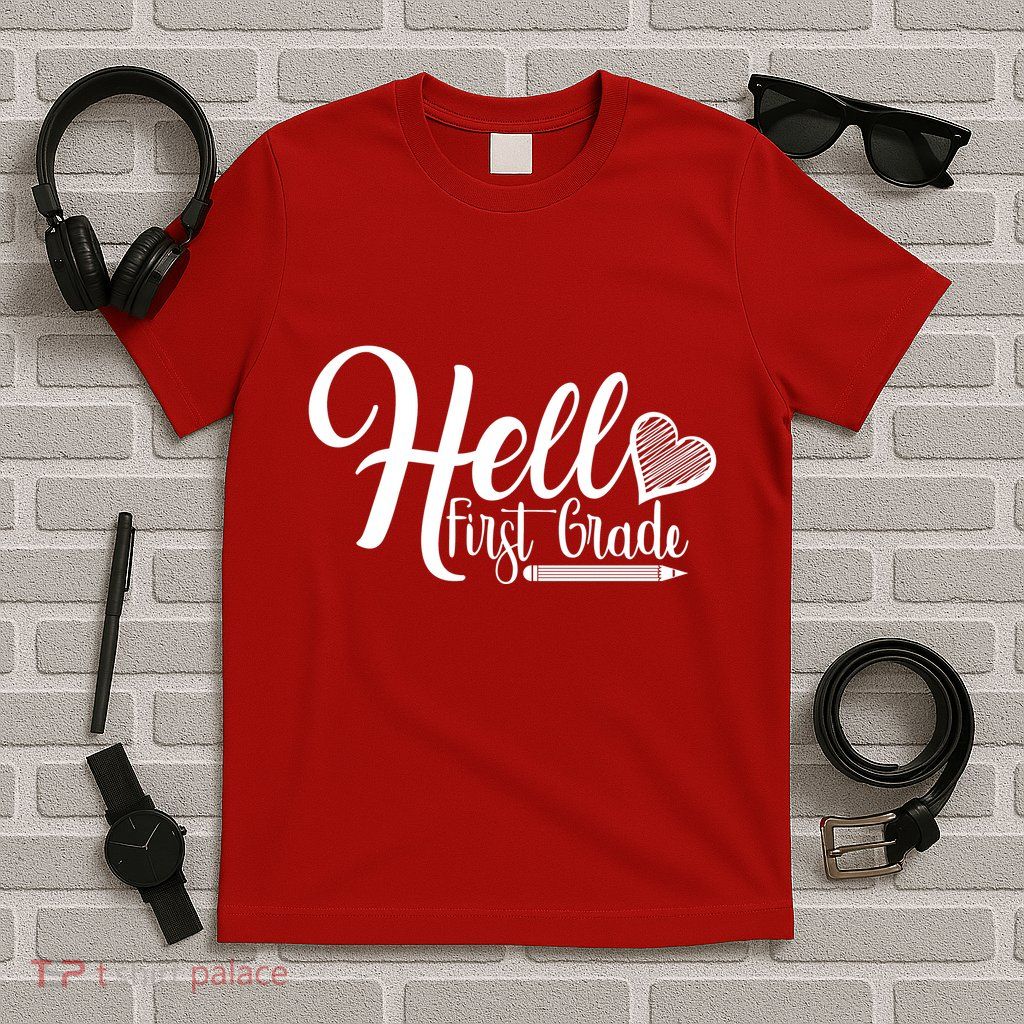 Hello First Grade Pencil Heart T-Shirt