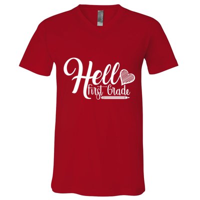 Hello First Grade Pencil Heart V-Neck T-Shirt