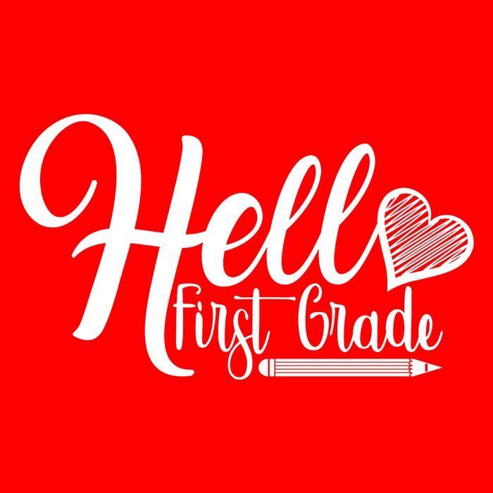 Hello First Grade Pencil Heart Flat Bill Trucker Hat