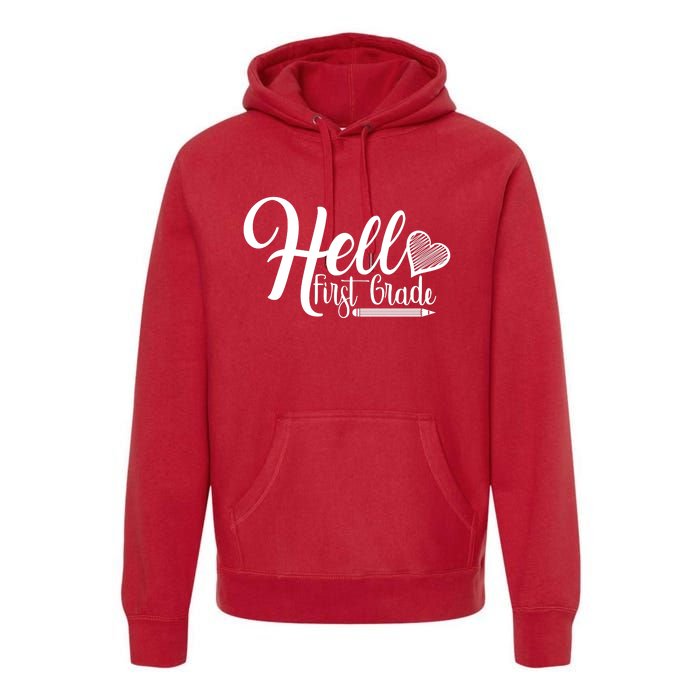 Hello First Grade Pencil Heart Premium Hoodie