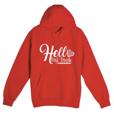 Hello First Grade Pencil Heart Premium Pullover Hoodie