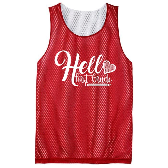 Hello First Grade Pencil Heart Mesh Reversible Basketball Jersey Tank