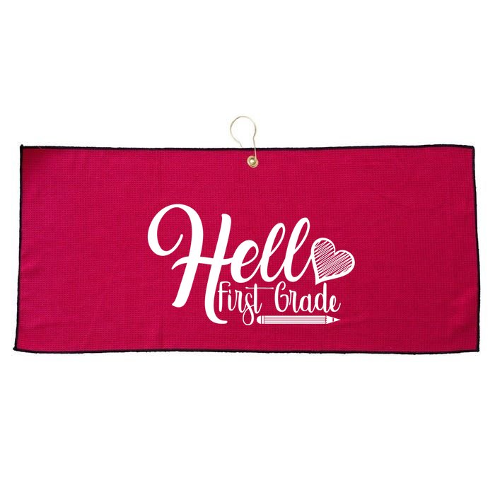 Hello First Grade Pencil Heart Large Microfiber Waffle Golf Towel