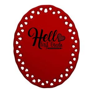 Hello First Grade Pencil Heart Ceramic Oval Ornament