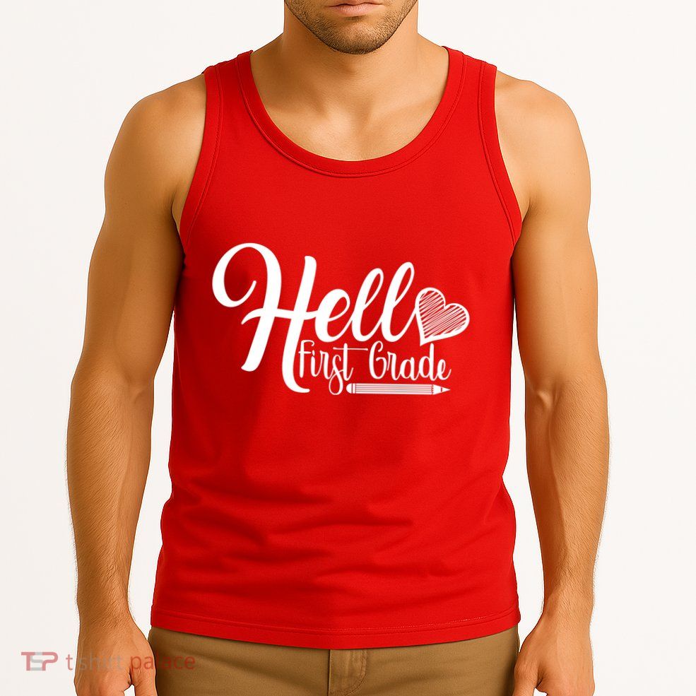 Hello First Grade Pencil Heart Tank Top