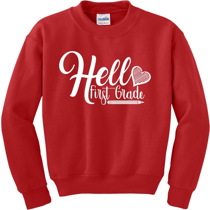 Hello First Grade Pencil Heart Kids Sweatshirt