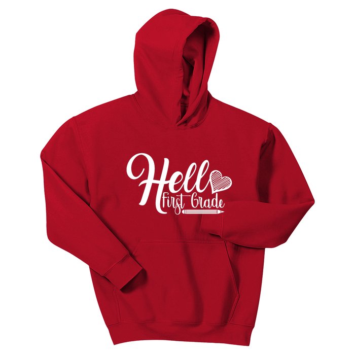 Hello First Grade Pencil Heart Kids Hoodie