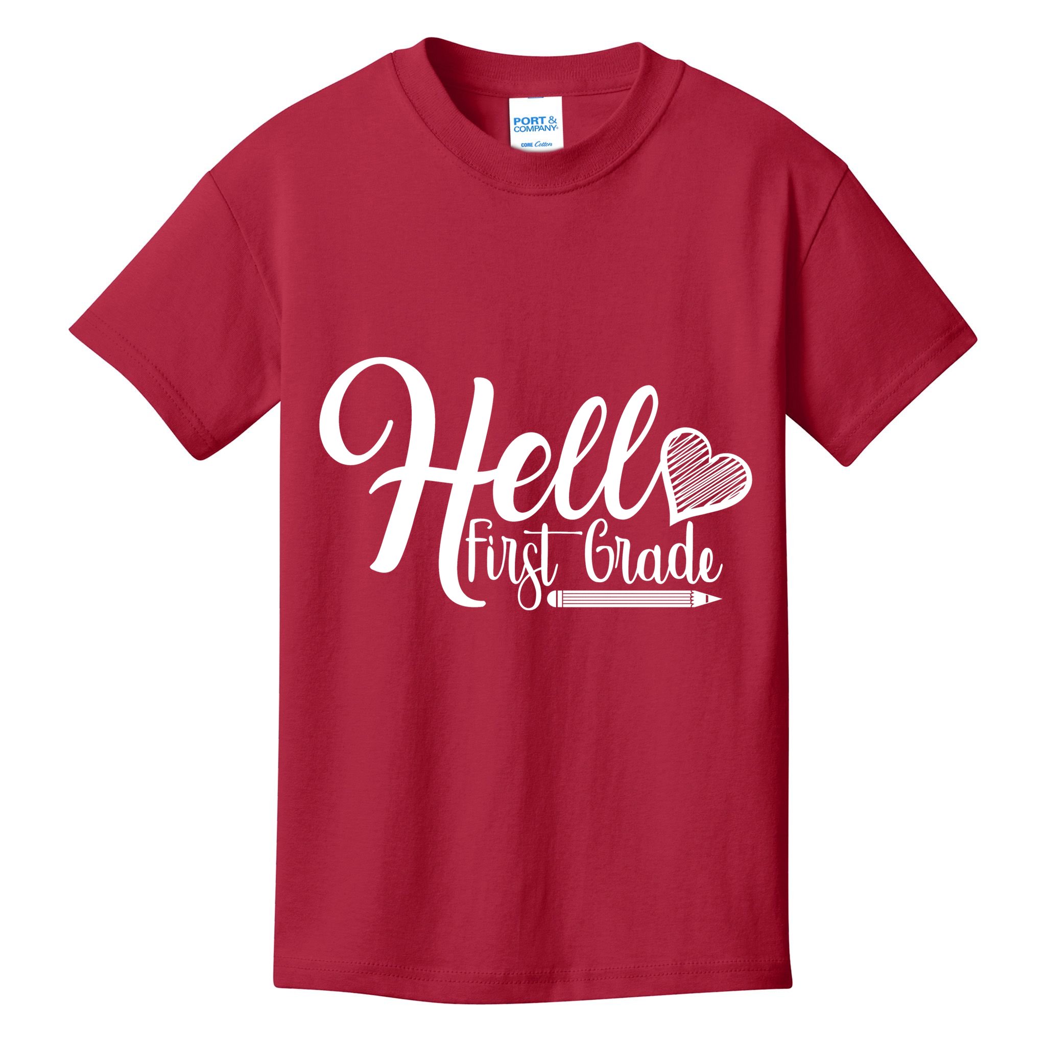 Hello First Grade Pencil Heart Kids T-Shirt