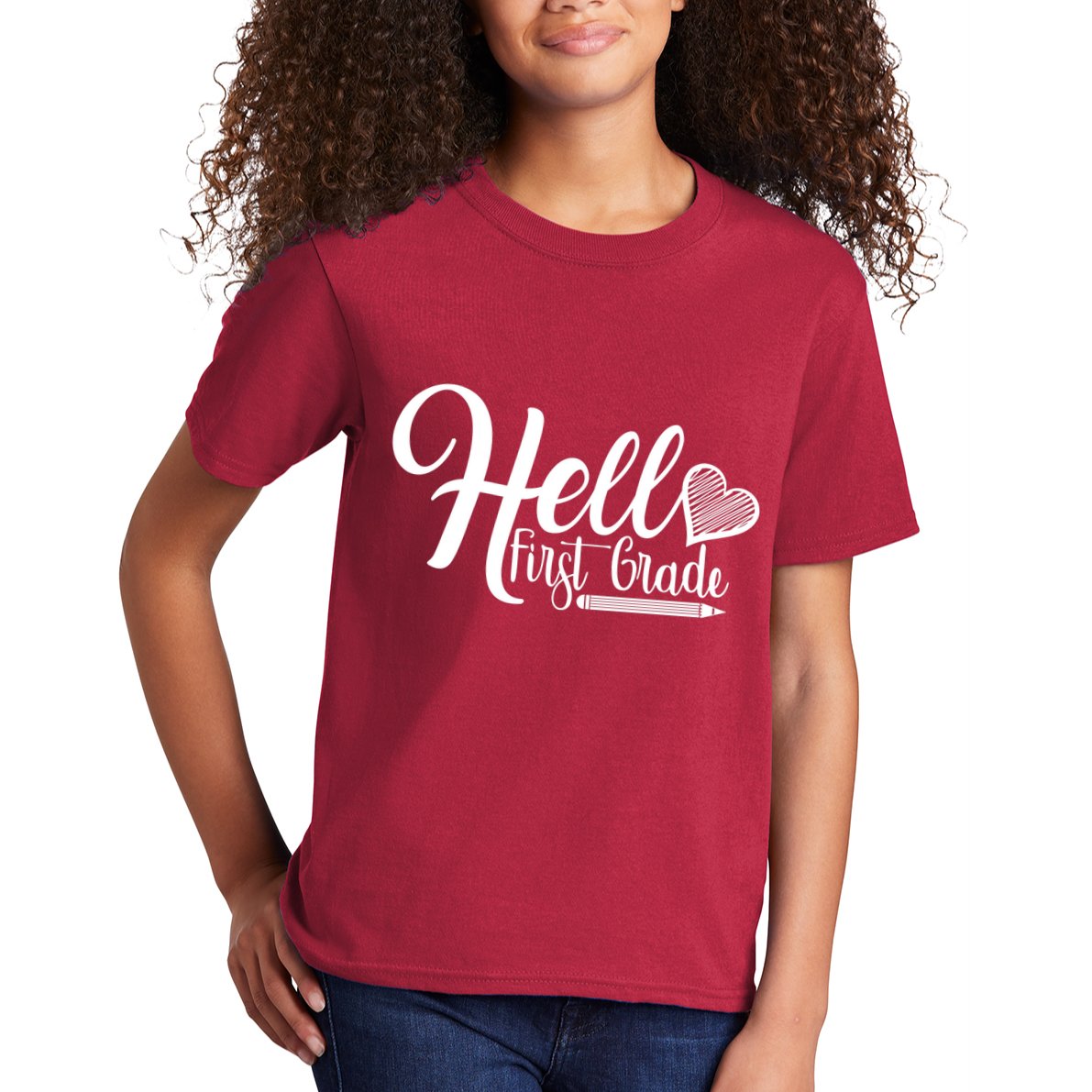 Hello First Grade Pencil Heart Kids T-Shirt