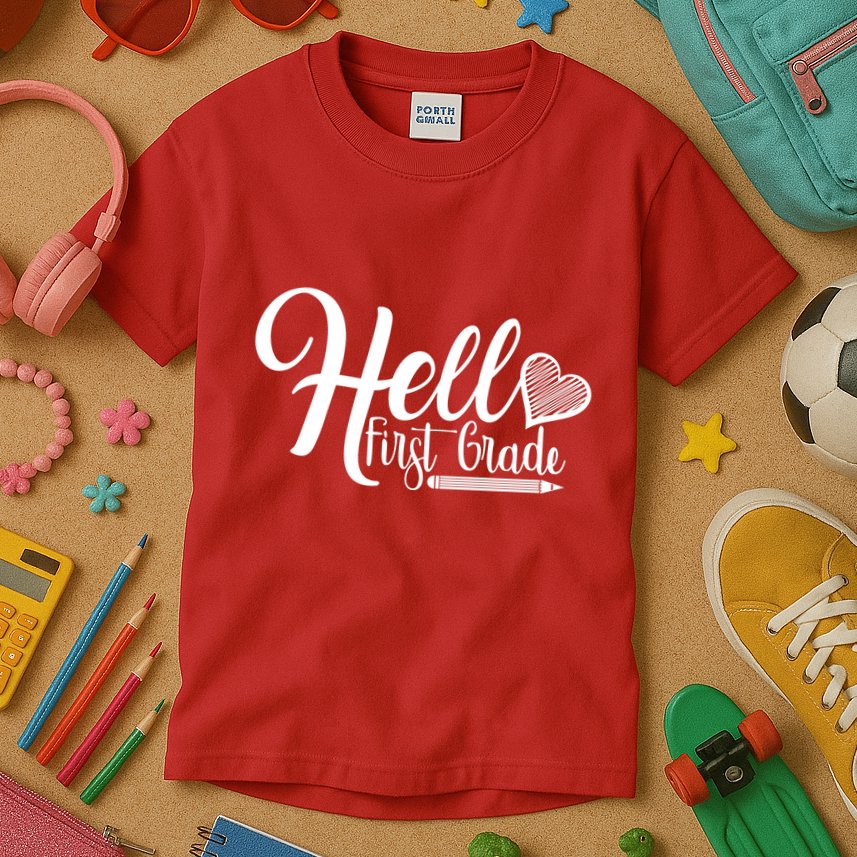 Hello First Grade Pencil Heart Kids T-Shirt