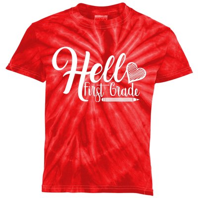 Hello First Grade Pencil Heart Kids Tie-Dye T-Shirt