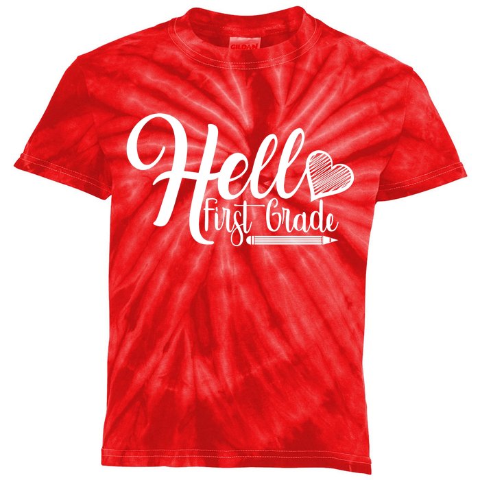 Hello First Grade Pencil Heart Kids Tie-Dye T-Shirt