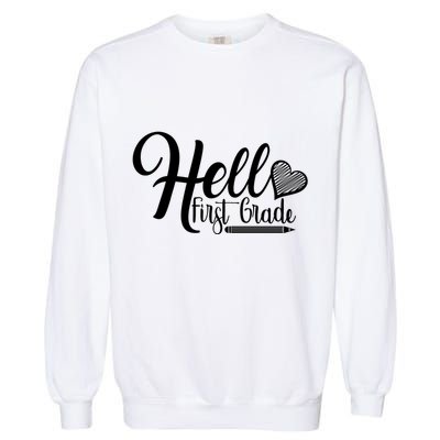 Hello First Grade Pencil Heart Garment-Dyed Sweatshirt