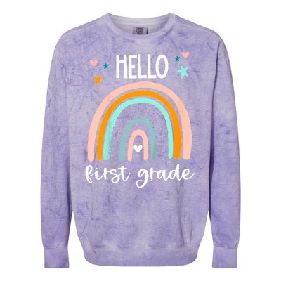 Hello First Grade Retro Rainbow Colorblast Crewneck Sweatshirt