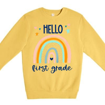 Hello First Grade Retro Rainbow Premium Crewneck Sweatshirt