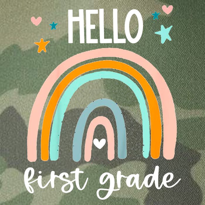 Hello First Grade Retro Rainbow Legacy Tie Dye Trucker Hat
