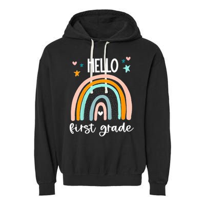 Hello First Grade Retro Rainbow Garment-Dyed Fleece Hoodie