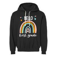 Hello First Grade Retro Rainbow Garment-Dyed Fleece Hoodie