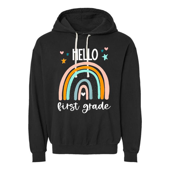 Hello First Grade Retro Rainbow Garment-Dyed Fleece Hoodie