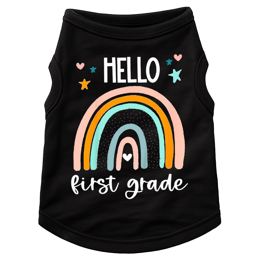 Hello First Grade Retro Rainbow Doggie Tank
