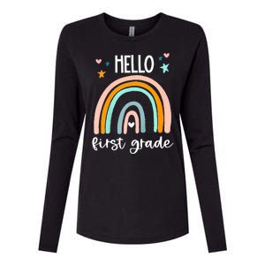 Hello First Grade Retro Rainbow Womens Cotton Relaxed Long Sleeve T-Shirt